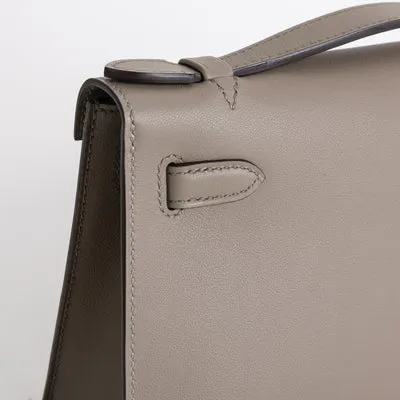 KELLY POCHETTE SWIFT LEATHER GRIS ASPHALTE WITH PALLADIUM HARDWARE (PHW) - 4