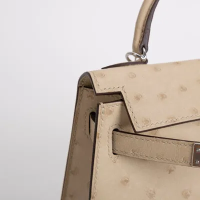 MINI KELLY II (20) OSTRICH LEATHER PARCHEMIN WITH PALLADIUM HARDWARE (PHW) - 4