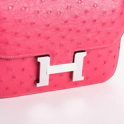 CONSTANCE 18 (MINI) OSTRICH LEATHER ROSE TYRIEN WITH PALLADIUM HARDWARE (PHW) - 4