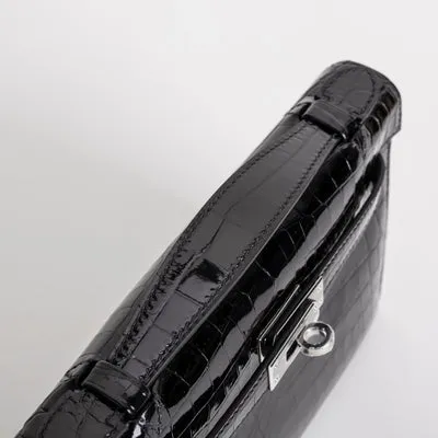 KELLY POCHETTE SHINY (LISSE) NILOTICUS CROCODILE LEATHER NOIR (BLACK) WITH PALLADIUM HARDWARE (PHW) - 6