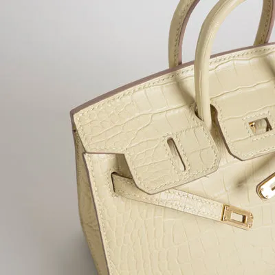 BIRKIN 20 (SELLIER SHAPE) MATTE MISSISSIPPIENSIS ALLIGATOR LEATHER VANILLA WITH GOLD HARDWARE (GHW) - 5