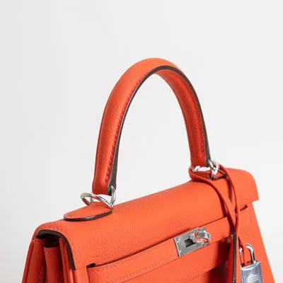 KELLY 25 TOGO LEATHER FEU ORANGE WITH PALLADIUM HARDWARE (PHW) - 5