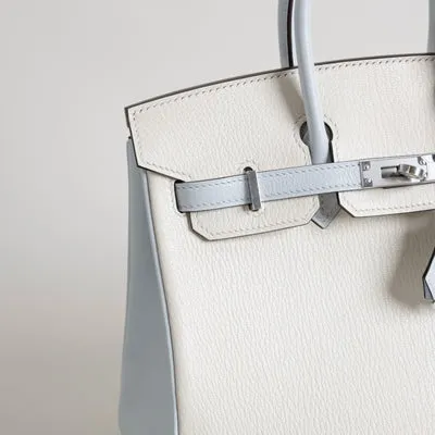 BIRKIN 25 CHEVRE LEATHER HORSESHOE STAMP (HSS) BI-COLOR BETON & BLEU BRUME WITH PALLADIUM HARDWARE (PHW) - 6