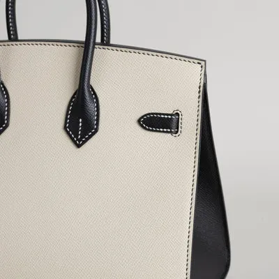 BIRKIN 25 EPSOM LEATHER (SELLIER SHAPE) HORSESHOE STAMP (HSS) BI-COLOR NATA & NOIR (BLACK) WITH PALLADIUM HARDWARE (PHW) - 6