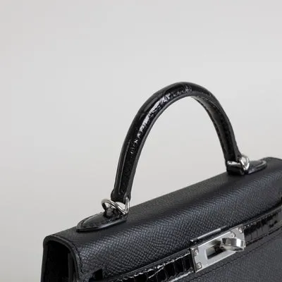 MINI KELLY II (20) TOUCH SHINY MISSISSIPPIENSIS ALLIGATOR LEATHER & EPSOM LEATHER NOIR (BLACK) WITH PALLADIUM HARDWARE (PHW) - 4
