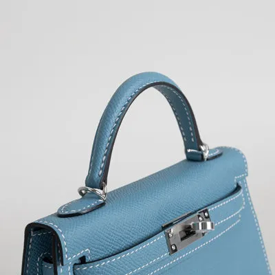 MINI KELLY II (20) EPSOM LEATHER BLEU JEAN WITH PALLADIUM HARDWARE (PHW) - 4
