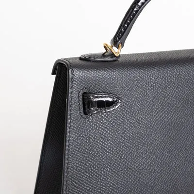 MINI KELLY II (20) TOUCH SHINY MISSISSIPPIENSIS ALLIGATOR LEATHER & EPSOM LEATHER NOIR (BLACK) WITH GOLD HARDWARE (GHW) - 5