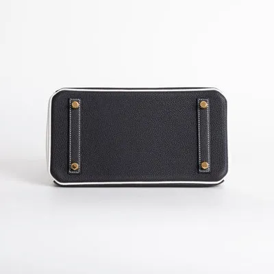 BIRKIN 25 TOGO LEATHER HORSESHOE STAMP (HSS) BI-COLOR NOIR (BLACK) & WHITE WITH GOLD HARDWARE (GHW) - 5