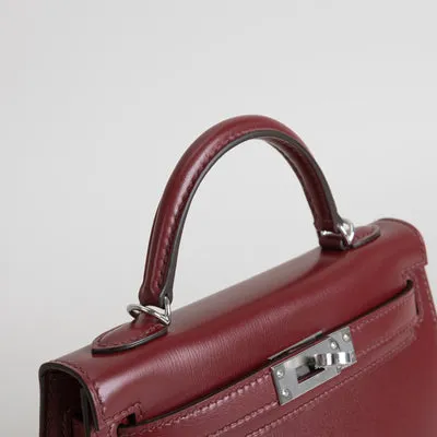 MINI KELLY II (20) BOX CALF LEATHER ROUGE H WITH PALLADIUM HARDWARE (PHW) - 4