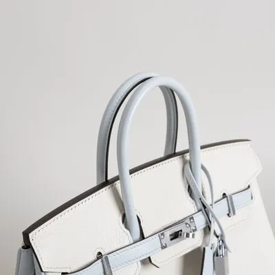 BIRKIN 25 CHEVRE LEATHER HORSESHOE STAMP (HSS) BI-COLOR BETON & BLEU BRUME WITH PALLADIUM HARDWARE (PHW) - 5