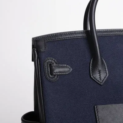 BIRKIN 25 CARGO CANVAS & SWIFT LEATHER BLEU MARINE WITH PALLADIUM HARDWARE (PHW) - 5