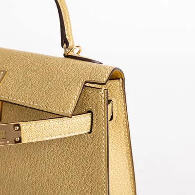 MINI KELLY II (20) CHEVRE LEATHER METALLIC DORE WITH GOLD HARDWARE (GHW) - 3