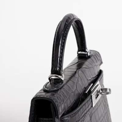 MINI KELLY II (20) MATTE MISSISSIPPIENSIS ALLIGATOR LEATHER NOIR (BLACK) WITH PALLADIUM HARDWARE (PHW) - 4