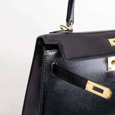 KELLY 25 BLACK BOX CALF LEATHER WITH GOLD HARDWARE (GHW) - 4