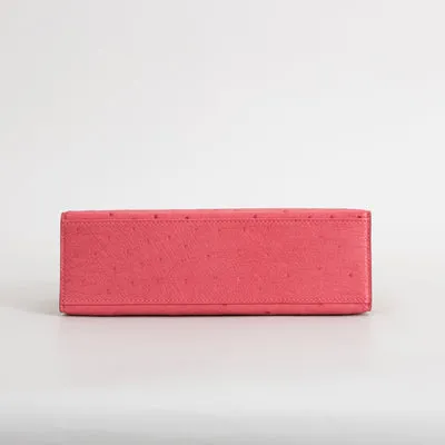 KELLY POCHETTE OSTRICH LEATHER ROSE TYRIEN WITH GOLD HARDWARE (GHW) - 5