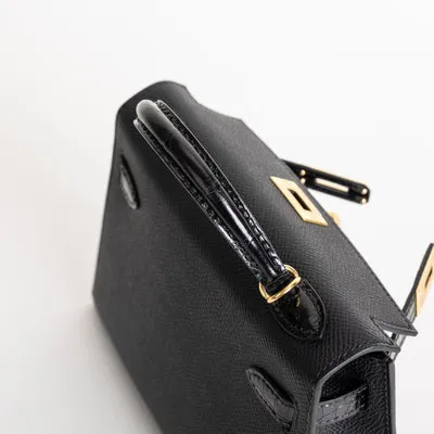 MINI KELLY II (20) TOUCH SHINY MISSISSIPPIENSIS ALLIGATOR LEATHER & EPSOM LEATHER NOIR (BLACK) WITH GOLD HARDWARE (GHW) - 4