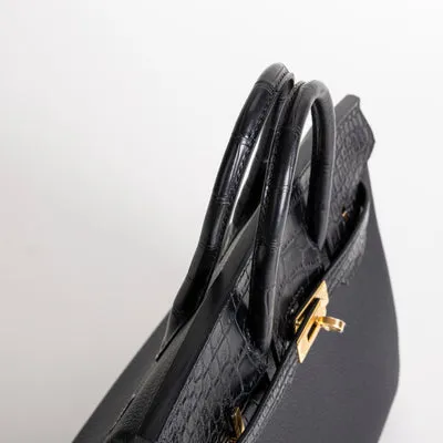 BIRKIN 25 TOUCH MATTE MISSISSIPPIENSIS ALLIGATOR LEATHER & TOGO LEATHER NOIR (BLACK) WITH GOLD HARDWARE (GHW) - 4