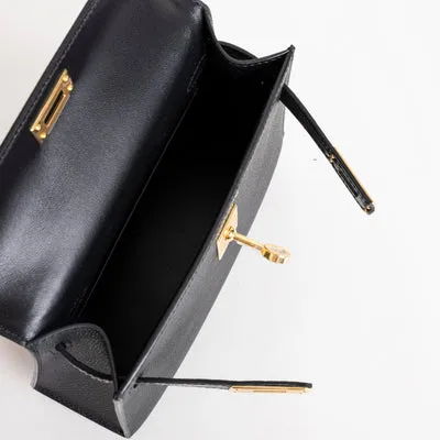 MINI KELLY II (20) TOUCH SHINY MISSISSIPPIENSIS ALLIGATOR LEATHER & EPSOM LEATHER NOIR (BLACK) WITH GOLD HARDWARE (GHW) - 3