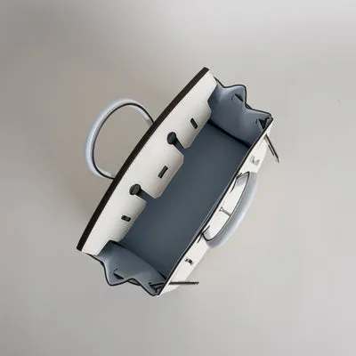 BIRKIN 25 CHEVRE LEATHER HORSESHOE STAMP (HSS) BI-COLOR BETON & BLEU BRUME WITH PALLADIUM HARDWARE (PHW) - 4