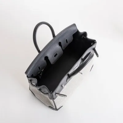 BIRKIN 25 ECRU TOILE SWIFT LEATHER NOIR (BLACK) WITH PALLADIUM HARDWARE (PHW) - 2
