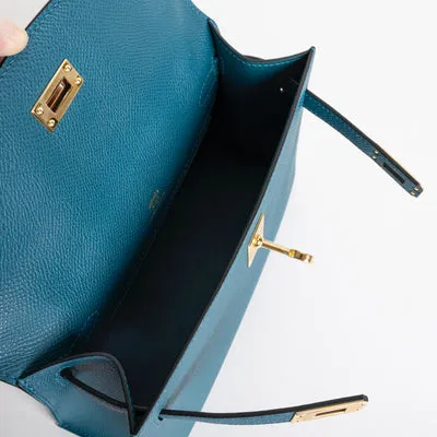 KELLY POCHETTE EPSOM LEATHER VERT BOSPHORE WITH GOLD HARDWARE (GHW) - 3