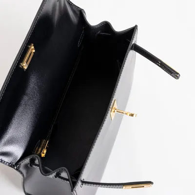 KELLY 25 BLACK BOX CALF LEATHER WITH GOLD HARDWARE (GHW) - 3