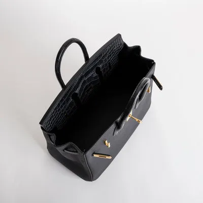 BIRKIN 25 TOUCH MATTE MISSISSIPPIENSIS ALLIGATOR LEATHER & TOGO LEATHER NOIR (BLACK) WITH GOLD HARDWARE (GHW) - 3