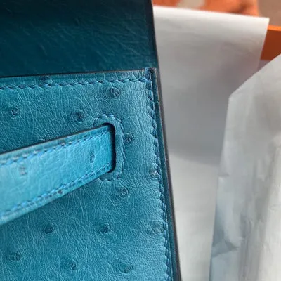 KELLY POCHETTE OSTRICH LEATHER BLEU JEAN WITH GOLD HARDWARE (GHW) - 4