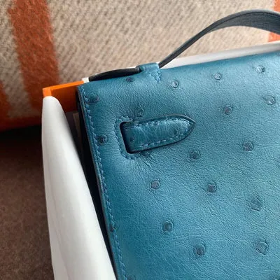 KELLY POCHETTE OSTRICH LEATHER BLEU JEAN WITH GOLD HARDWARE (GHW) - 5