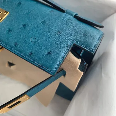 KELLY POCHETTE OSTRICH LEATHER BLEU JEAN WITH GOLD HARDWARE (GHW) - 3
