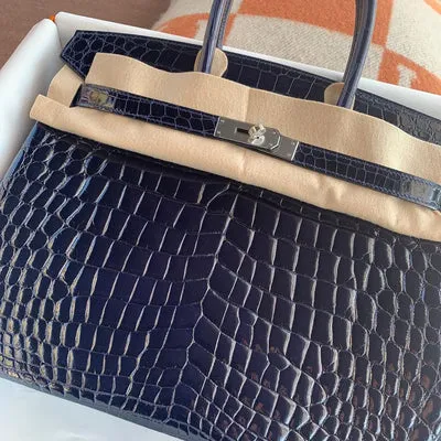 BIRKIN 35 SHINY NILOTICUS CROCODILE LEATHER BLEU SAPPHIRE WITH PALLADIUM HARDWARE (PHW) - 2