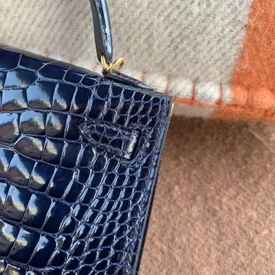 MINI KELLY II (20) SHINY MISSISSIPPIENSIS ALLIGATOR LEATHER BLEU SAPHIR WITH GOLD HARDWARE (GHW) - 6