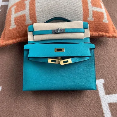 KELLY POCHETTE EPSOM LEATHER BLEU PAON WITH GOLD HARDWARE (GHW) - 3