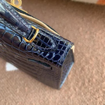 MINI KELLY II (20) SHINY MISSISSIPPIENSIS ALLIGATOR LEATHER BLEU SAPHIR WITH GOLD HARDWARE (GHW) - 5
