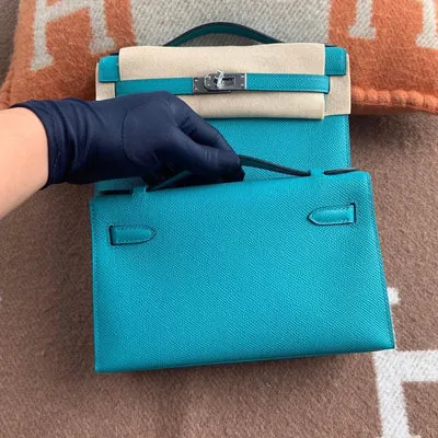 KELLY POCHETTE EPSOM LEATHER BLEU PAON WITH GOLD HARDWARE (GHW) - 2