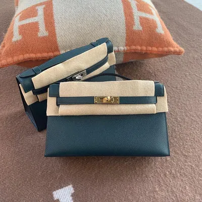 KELLY POCHETTE EPSOM LEATHER VERT CYPRESS  WITH GOLD HARDWARE (GHW) - 1