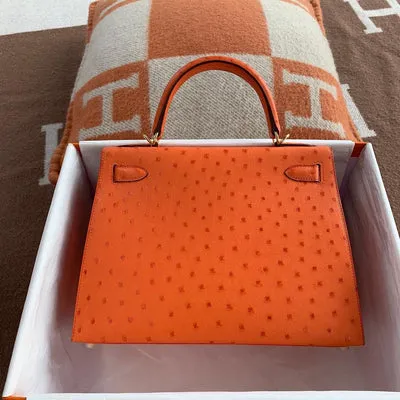 KELLY 28 OSTRICH LEATHER TANGERINE (ORANGE) WITH GOLD HARDWARE (GHW) - 2