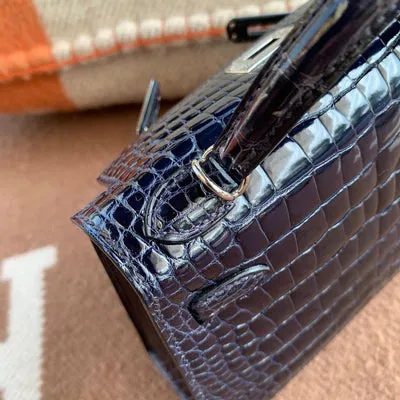 MINI KELLY II (20) SHINY MISSISSIPPIENSIS ALLIGATOR LEATHER BLEU SAPHIR WITH PALLADIUM HARDWARE (PHW) - 6