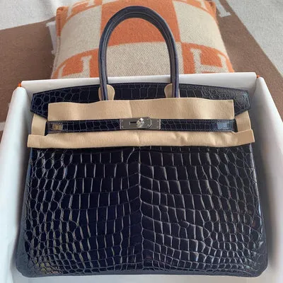 BIRKIN 35 SHINY NILOTICUS CROCODILE LEATHER BLEU SAPPHIRE WITH PALLADIUM HARDWARE (PHW) - 1