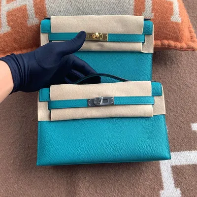 KELLY POCHETTE EPSOM LEATHER BLEU PAON WITH PALLADIUM HARDWARE (PHW) - 2