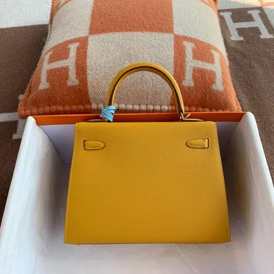 KELLY 25 EPSOM LEATHER JAUNE AMBRE WITH GOLD HARDWARE (GHW) - 2