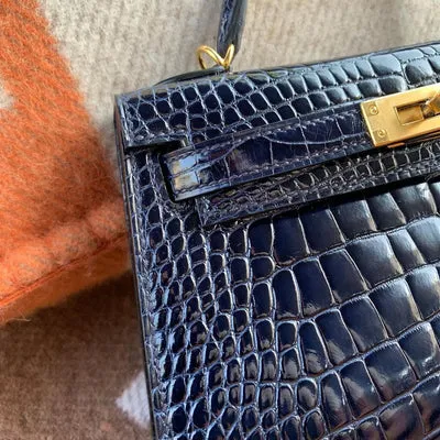 MINI KELLY II (20) SHINY MISSISSIPPIENSIS ALLIGATOR LEATHER BLEU SAPHIR WITH GOLD HARDWARE (GHW) - 4