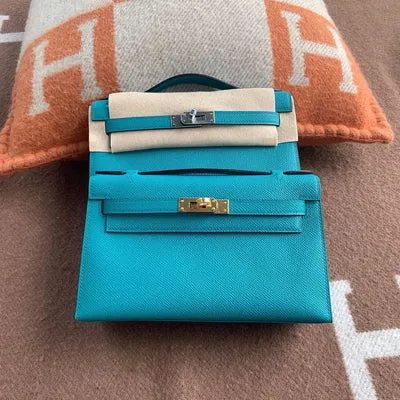 KELLY POCHETTE EPSOM LEATHER BLEU PAON WITH GOLD HARDWARE (GHW) - 1