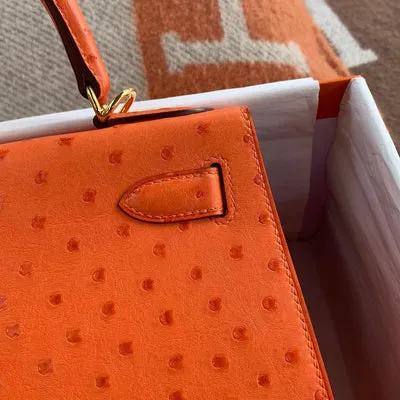 KELLY 28 OSTRICH LEATHER TANGERINE (ORANGE) WITH GOLD HARDWARE (GHW) - 6
