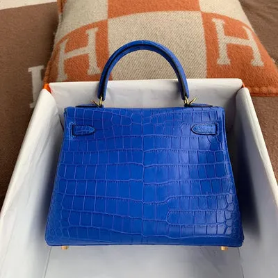 KELLY 25 MATTE NILOTICUS CROCODILE BLEU ELECTRIQUE WITH GOLD HARDWARE (GHW) - 2