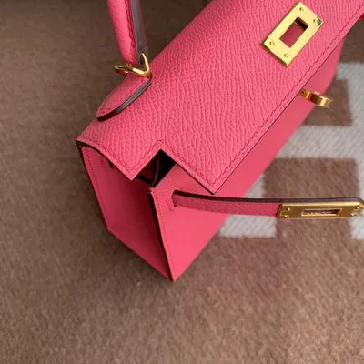 MINI KELLY II (20) EPSOM LEATHER ROSE AZALEE WITH GOLD HARDWARE (GHW) - 3