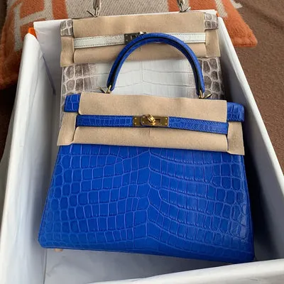 KELLY 25 MATTE NILOTICUS CROCODILE BLEU ELECTRIQUE WITH GOLD HARDWARE (GHW) - 1