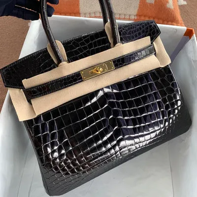 BIRKIN 30 SHINY NILOTICUS CROCODILE LEATHER NOIR (BLACK) WITH GOLD HARDWARE (GHW) - 3