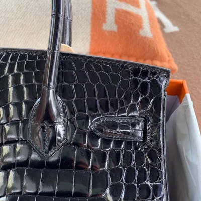 BIRKIN 30 SHINY NILOTICUS CROCODILE LEATHER NOIR (BLACK) WITH GOLD HARDWARE (GHW) - 4