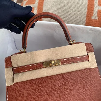 KELLY 25 EPSOM LEATHER TERRE DE SIENNE WITH GOLD HARDWARE (GHW) - 3